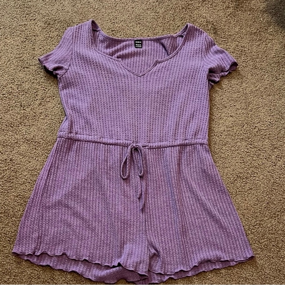 Purple Short Sleeve Knitted Romper